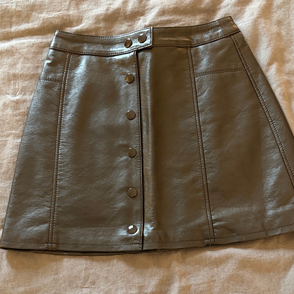 Black Leather Button-Up Skirt